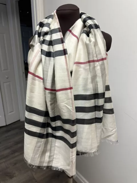 Burberry Giant Check Silk And Wool Gauze Scarf In Stone