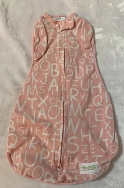 Woombie Convertible Arms In or Out Pink Alphabet Swaddle Pod 0-3 m Baby Girl