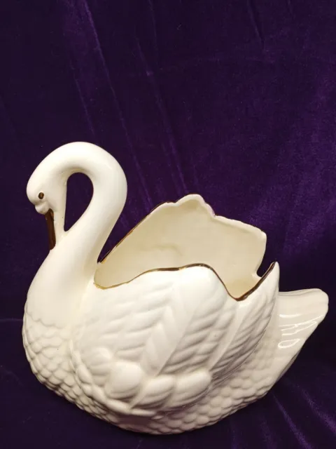 Ceramic Swan Planter With Gold Trim 8''