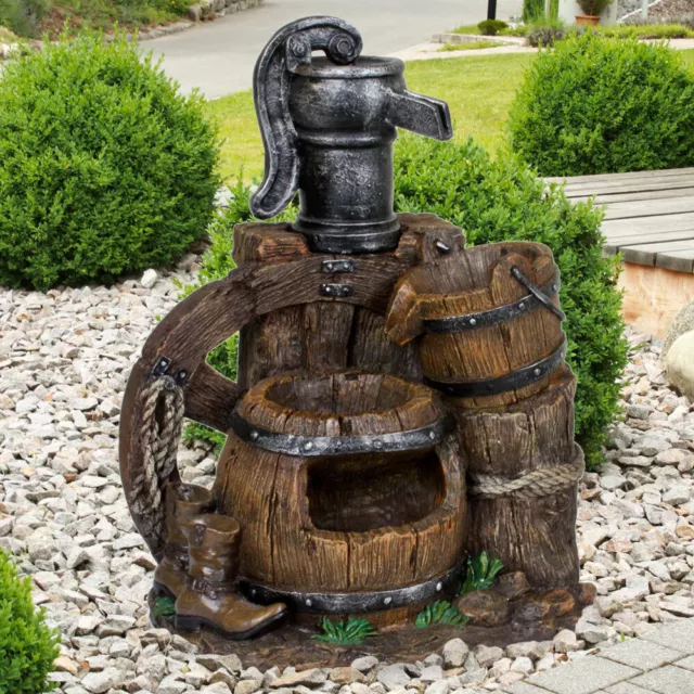 Außen Spring Zier Brunnen Deko Kaskade Holz Optik braun Stein Garten Pumpe Eimer