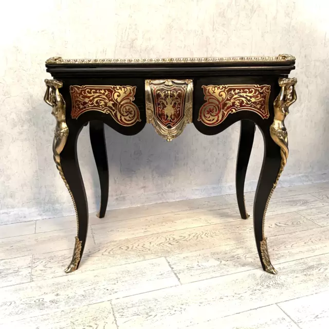 Attractive Antique 19th French Boulle Fold Over Card Table.