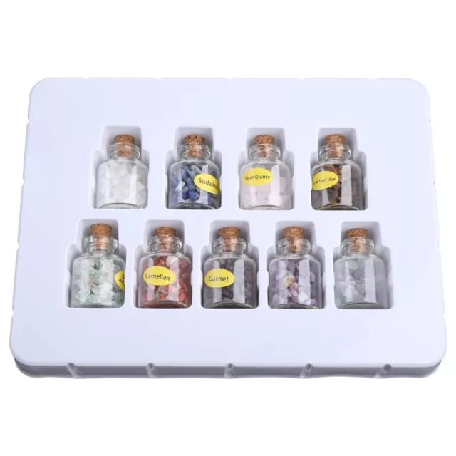 9 Mini Bottles Chip Crystal Healing Tumbled Gem Reiki Stones Set