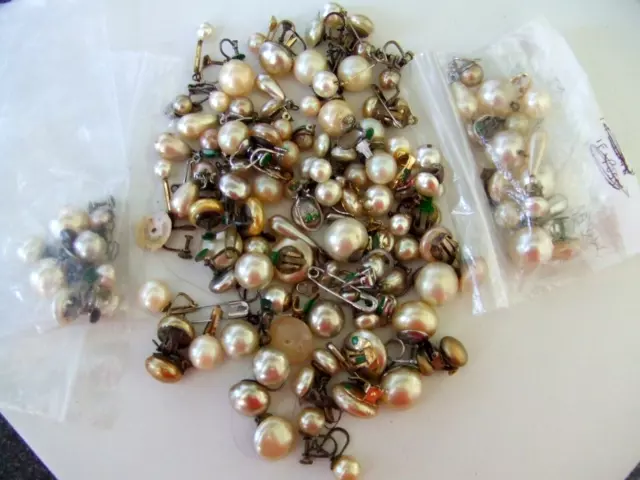 Large Job LOT of Vintage Pearl Costume Earrings