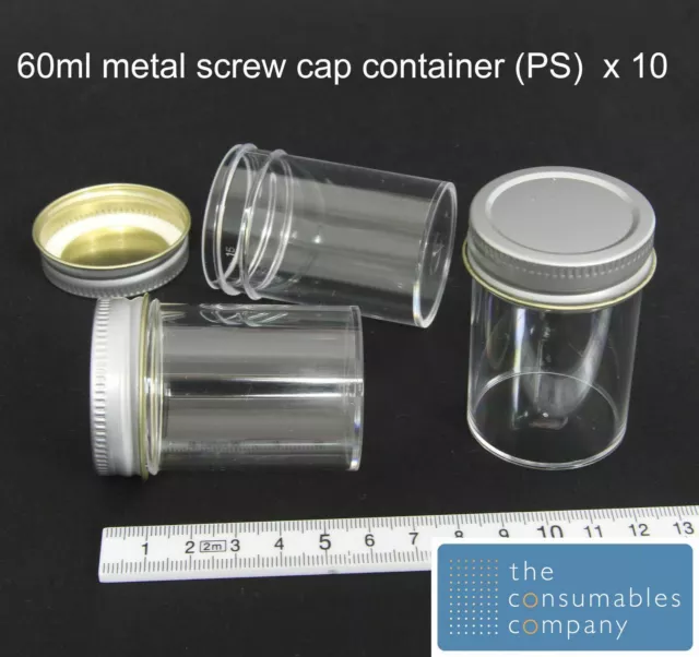 60ml plastic specimen container metal screw capx10 art craft pot sample sterile