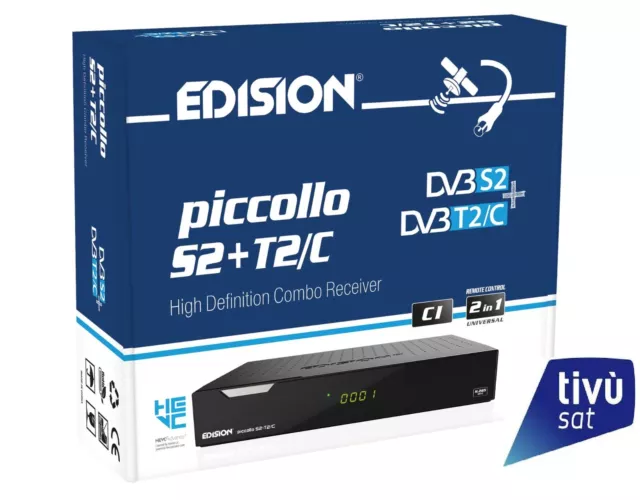 EDISION Piccollo Combo DVB-S2/T2 Hevc H265 FHD Config. Tivùsat 100%