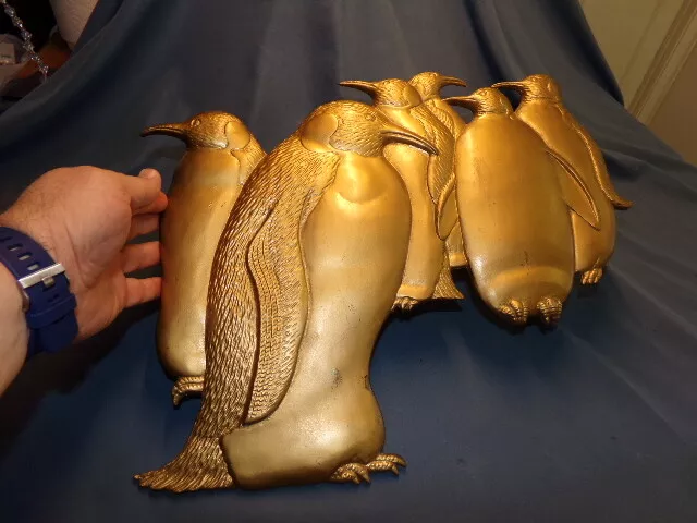 Large Brass Penguin 14" Tall X 17" Wide Wall Hanging Waddle 2