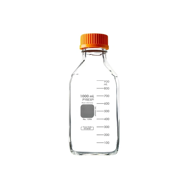 Pyrex Square Media Storage Bottle with GL45 Screw Cap - Borosilicate Glass Bo...
