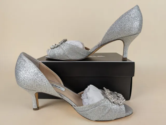 Nina Corrine Evening D'Orsay Pumps Womens 7 M Silver Glitter Heels Shoes NWB