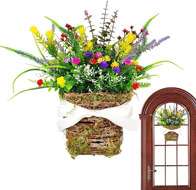 Door Hanger Basket Wreath-Spring Wall Buttercup Flower Basket