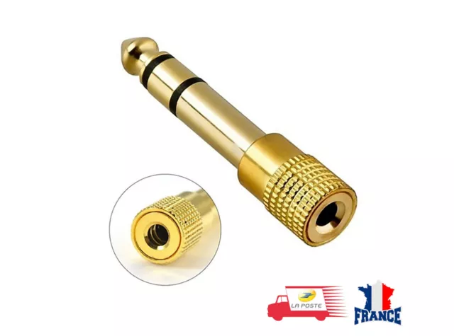 Prise Adaptateur Fiche JACK 6.5 mm vers 3.5 mm mâle femelle Audio Stéréo