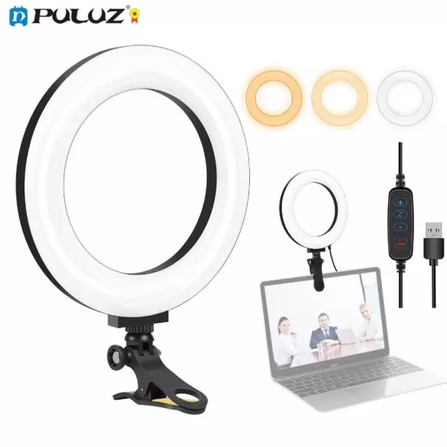 Live Streaming 3 Modes Video Lights Ring Selfie Light USB Dimmable Laptop Clamp