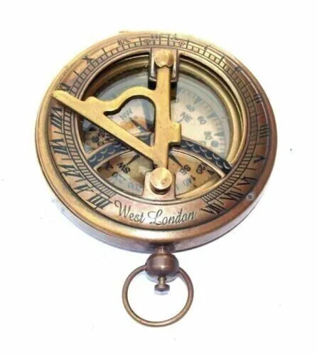 Lot of 10 Piece Nautical Antique Brass Sundial Push Button Compass Marine Pocket