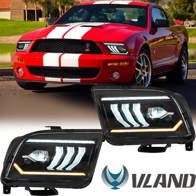 LED Headlights For 2005-2009 Ford Mustang Projector Lamps HID Xenon DRL LH+RH