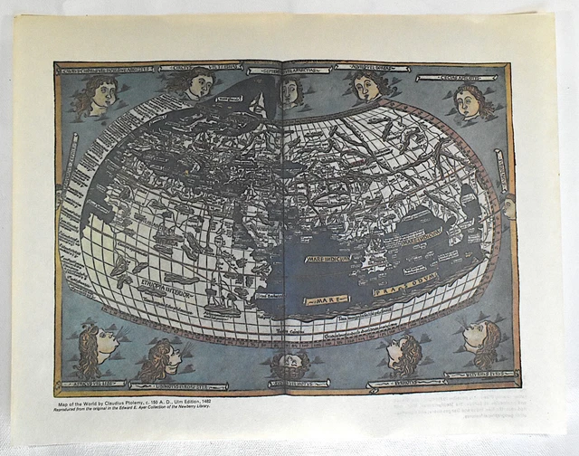 Stampa Su Tela Artery8 Mappa Del Mondo Di Nicolas Del 1482 Da Tolomeo, Grande 61x81 Cm, Wall Art