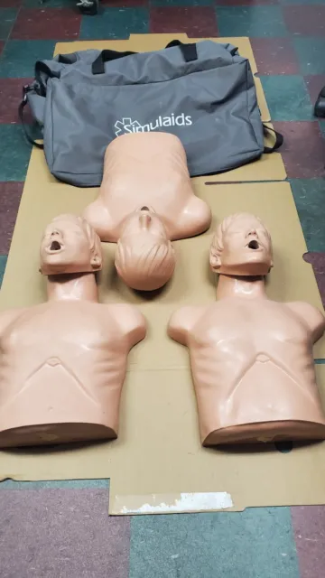 3 SIMULAIDS SANI-MAN Adult Training CPR Manikin Torso Nursing EMT Trainer W/ Bag
