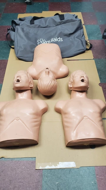 3 SIMULAIDS SANI-MAN Adult Training CPR Manikin Torso Nursing EMT Trainer W/ Bag