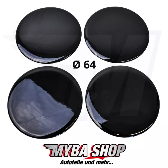 4x Autocollants Silicone pour Cache-Moyeux ∅= 64mm Emblème Sticker Noir