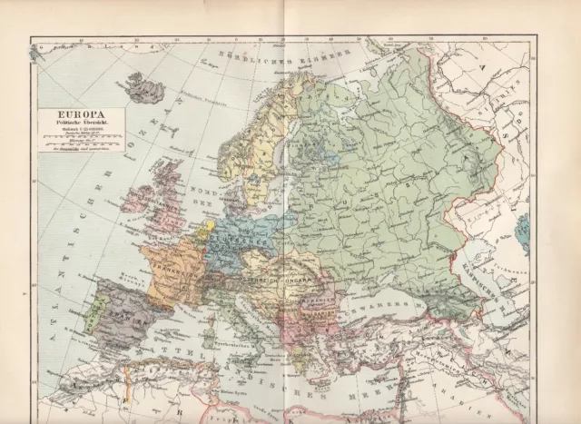 Europa Politische Übersicht Landkarte 1899 - Original Karte Antique Map