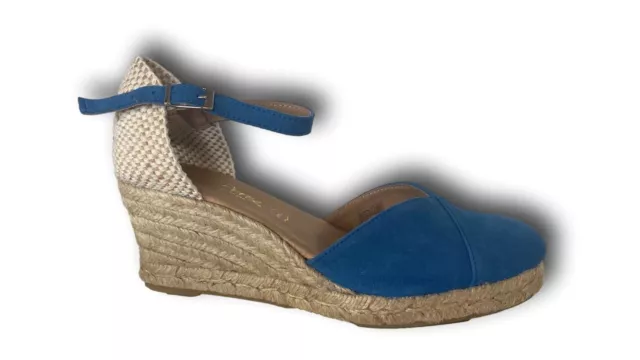RAQUEL PEREZ Huelva Espadrilles Femme Véritable Cuir Et Réel en Daim Denim Bleu