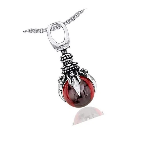 Punk Rock Titanium Steel Dragon Claw Crystal Ball Pendant Necklace,24