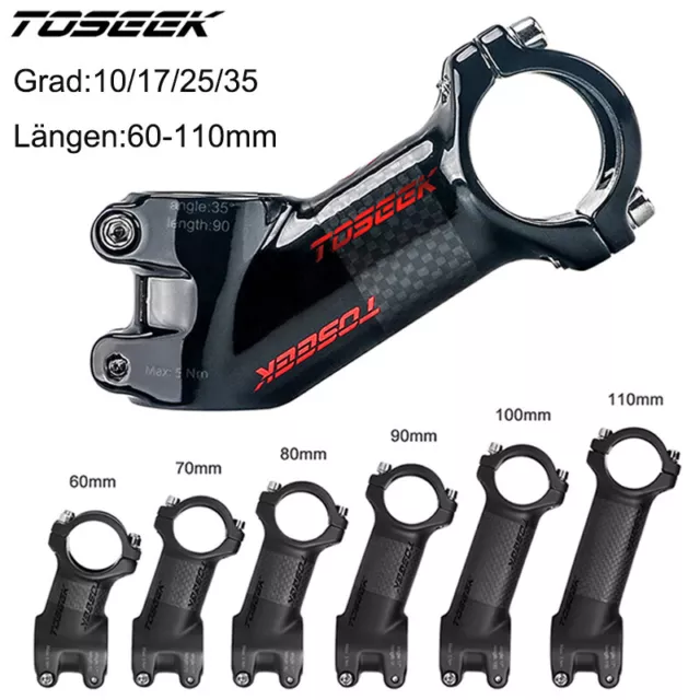 TOSEEK 31.8mm Carbon Vorbau 10/17/25/35 Grad MTB BMX Fahrrad 60-110mm Vorbauten