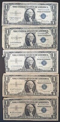LOT of FIVE (5) Silver Certificates HEAVILY CIRCULATED See Photos