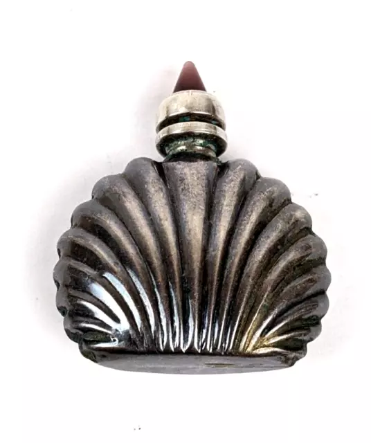 STERLING SILVER Perfume Scent Bottle Mexico Mini Shell Shape Garnet Topper Ormex