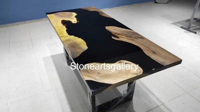 Adora Solide Noir Résine Époxy Table Top Adorable Carré Meuble Couloir Intérieur Art 