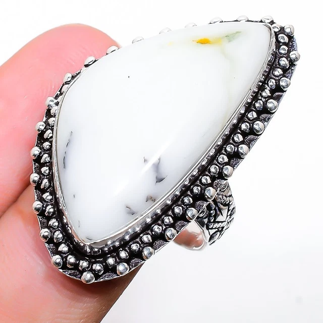Dendrite Opal Gemstone Handmade 925 Sterling Silver Jewelry Ring Size 8 Easter