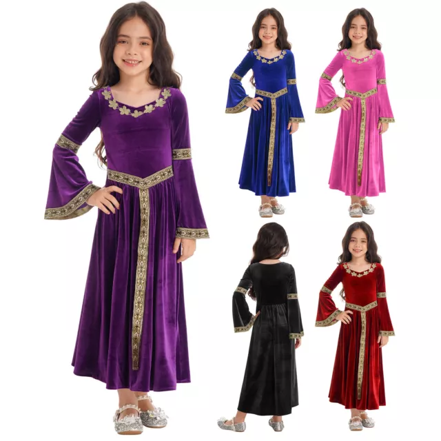 Girls Renaissance Princess Halloween Costume Medieval Cosplay Costume Maxi Dress