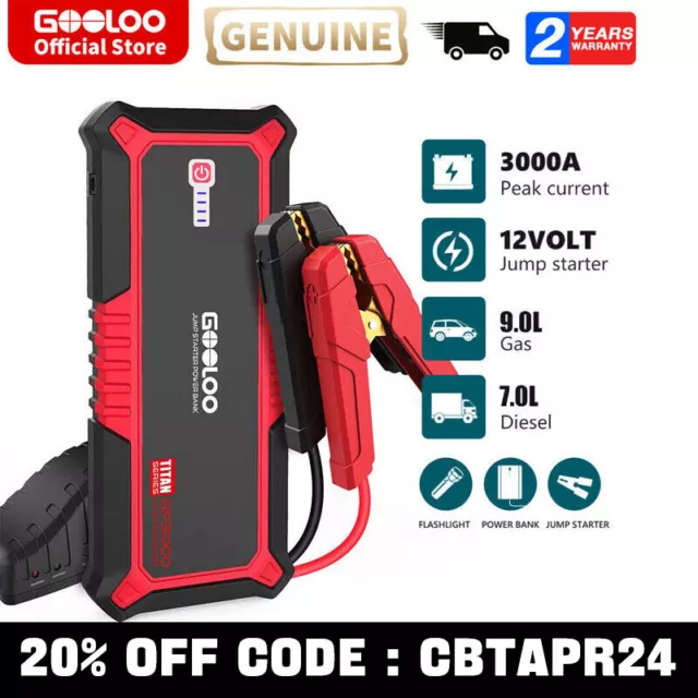 GOOLOO Jump Starter 3000A Portable 12 Volt Car battery Heavy Duty High Booster