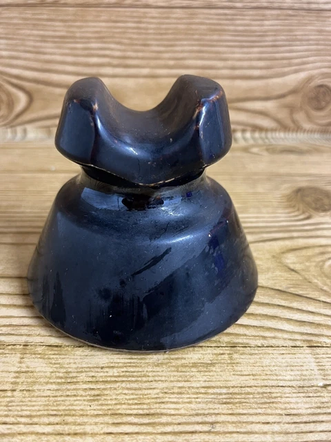 Antique Porcelain Electrical Insulator, High Voltage, Deep Brown/Black