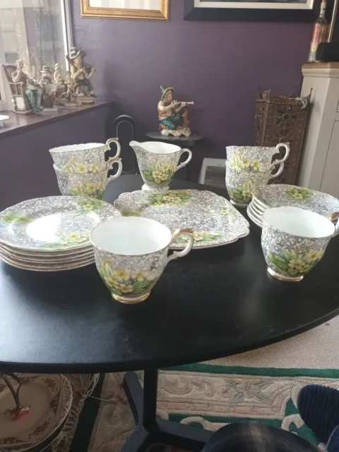 6 X Springfield Pottery Primrose Tea Set Cups Saucers Sides Milk Jug bread plate