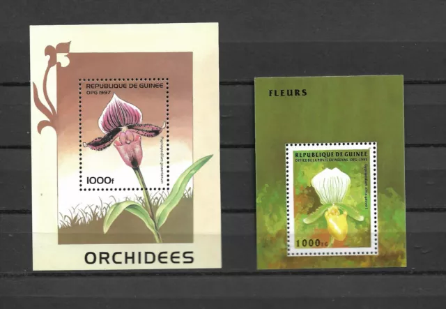 República De Guineé, Lote De Dos Hojas Bloque Tema  " Flores "   Mnh.