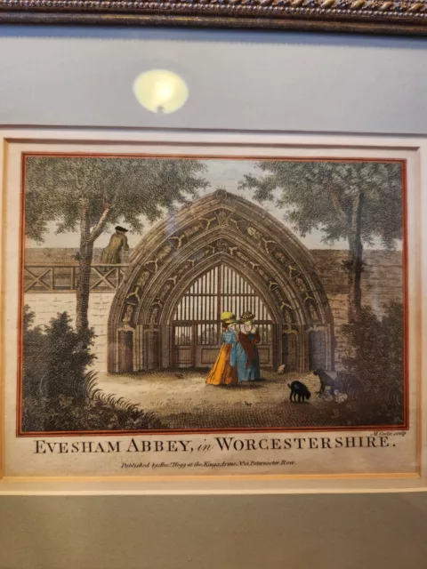 Antique Framed 1786 Handcolored Print Eversham Abbey In Worcestershire 2