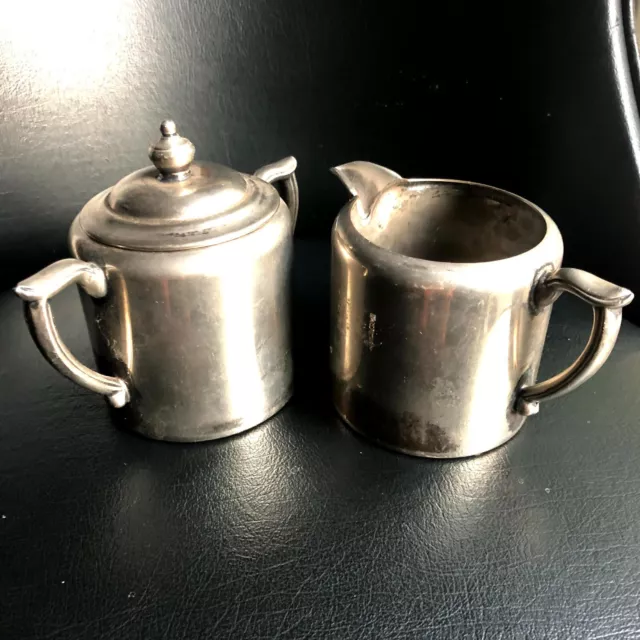 Vintage Creamer & Sugar Bowl Pitcher Silver Plated Solid Copper 2 pc set