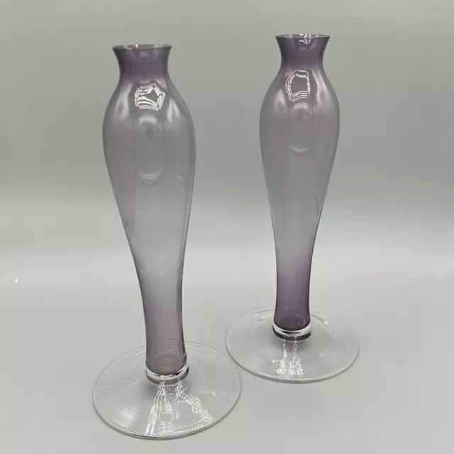 Pair Of Vintage Purple Glass Vases 9-3/4"