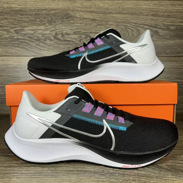 Nike Men's Air Zoom Pegasus 38 Black Silver Athletic Running Shoes Sneakers New