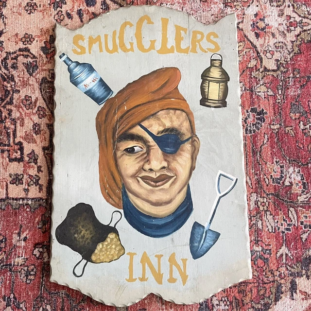Vintage SMUGGLERS INN Nautical Folk Art Hand Painted Acrylic On Board Sign