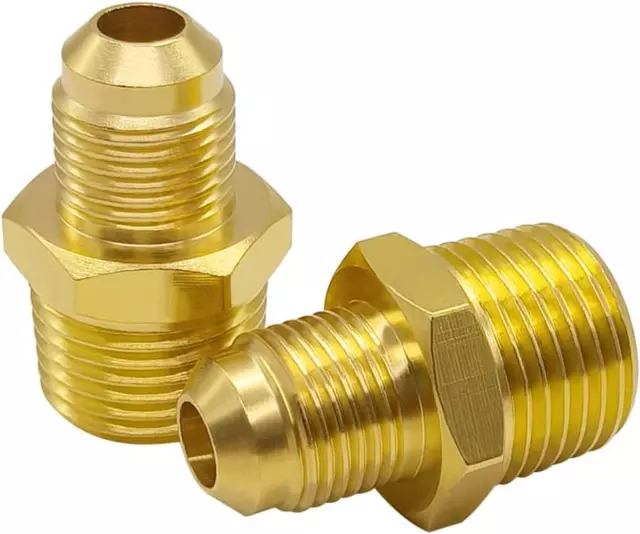 Hooshing 2PCS Brass Tube Fitting 3/8" Flare to 1/2" NPT Male Thread Gas Adapter