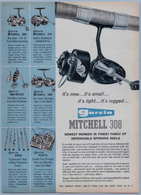 C1960 GARCIA MITCHELL 308,Abu-Matic 40 Old Fishing Reel Rods Print Ad  £12.56 - PicClick UK