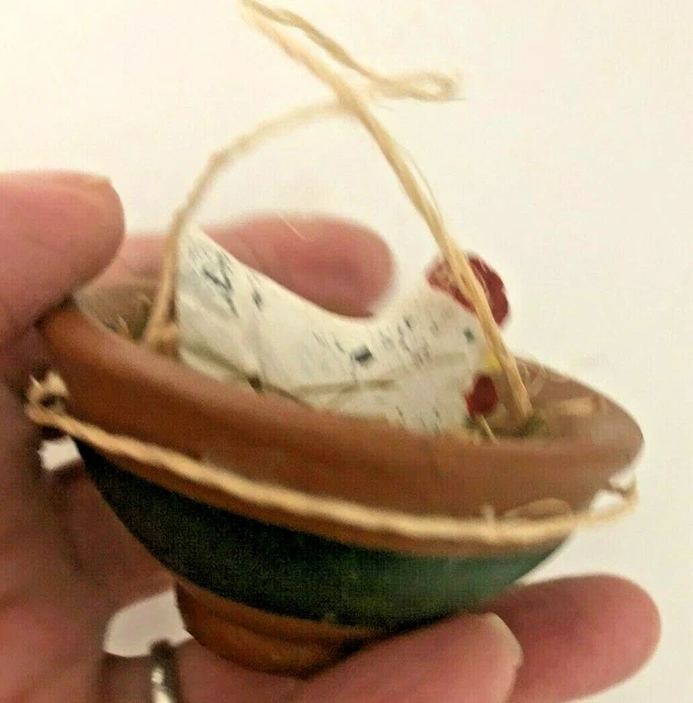 New Ceramic CROCK BOWL Wooden ROOSTER Hen ORNAMENT Hanging Xmas Tree FARMHOUSE 1