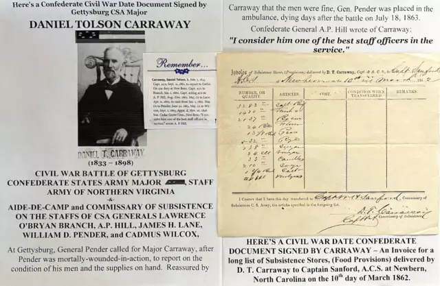 Civil War Confederate Gettysburg Major General Pender/Carraway Document Signed !