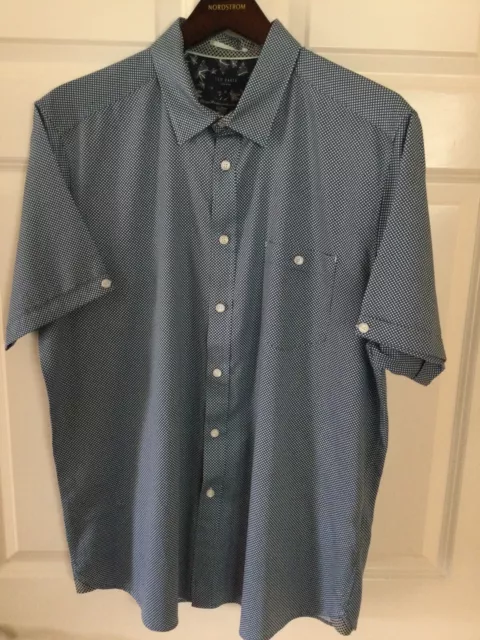 Ted Baker Mens Short Sleeve Navy Blue/White Dot Button Down Shirt Size 6