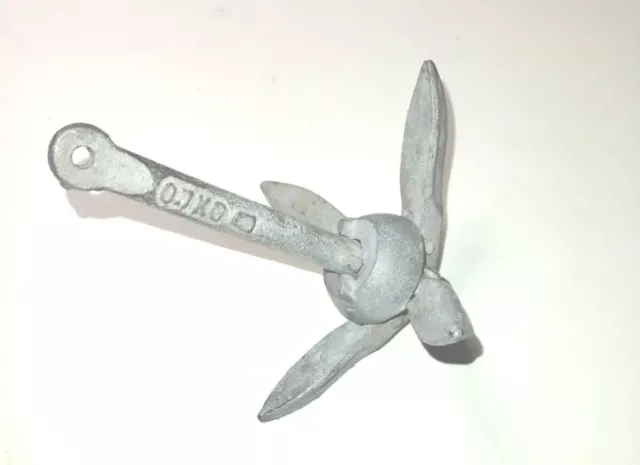 Vintage Foldup Galvanized Cast Iron 1.5 oz. Small Canoe Sail Boat Grapnel Anchor