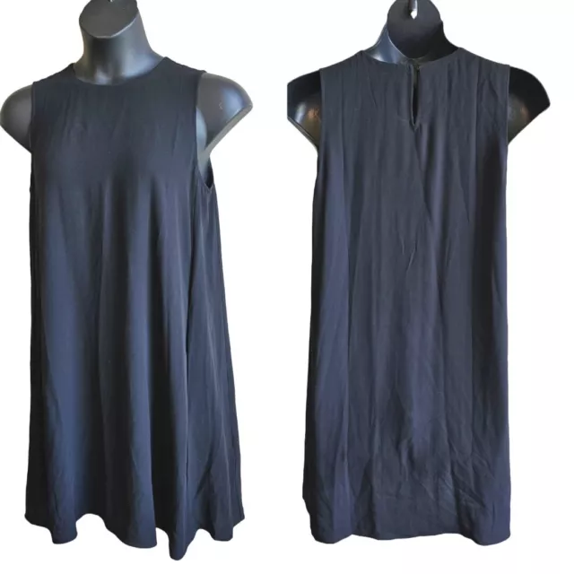 Eileen Fisher Black Silk Georgette Crepe Scoop Neck Dress Easy Fit, Small