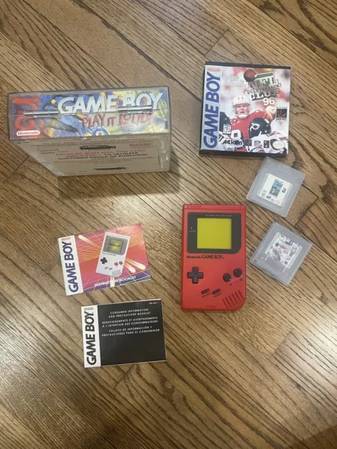 Nintendo Game Boy Original Red Play it Loud WORKING CONDITION Games Included