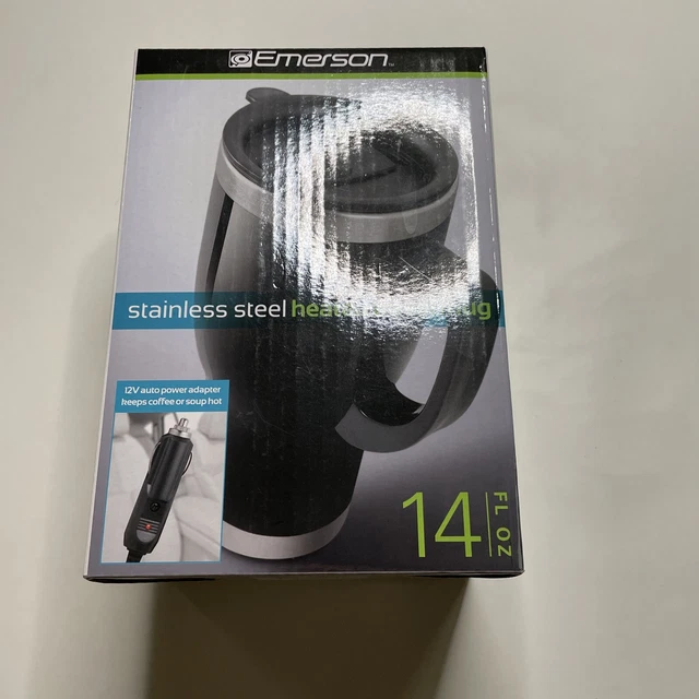Emerson 14 Oz Stainless Steel Heated Plug-in 12 Volt Travel Mug New Open Box