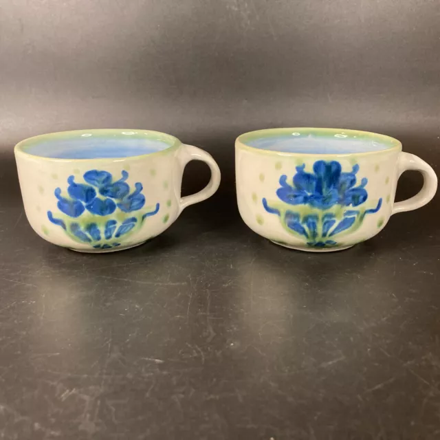 (2) M A Hadley Pottery  Blueberry Bouquet Design Mug / Cups Hand Painted Signed