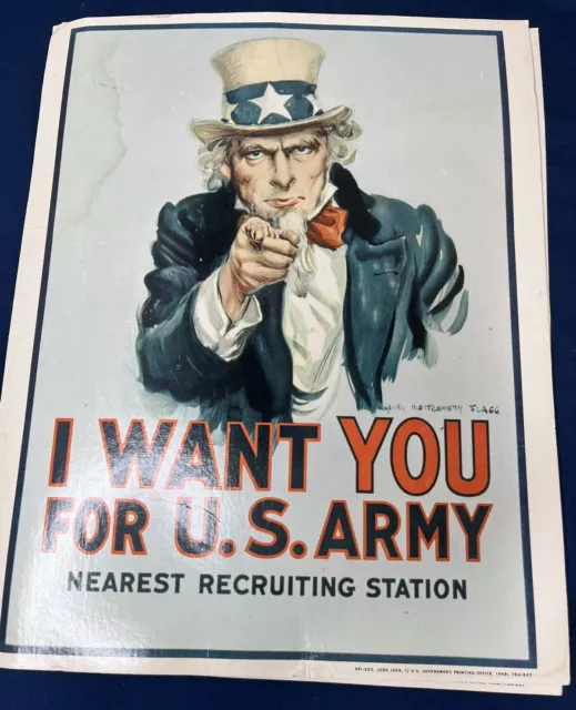 Vintage 1968 Vietnam Era Uncle Sam "I Want You" for U.S. Army Recruitment Poster